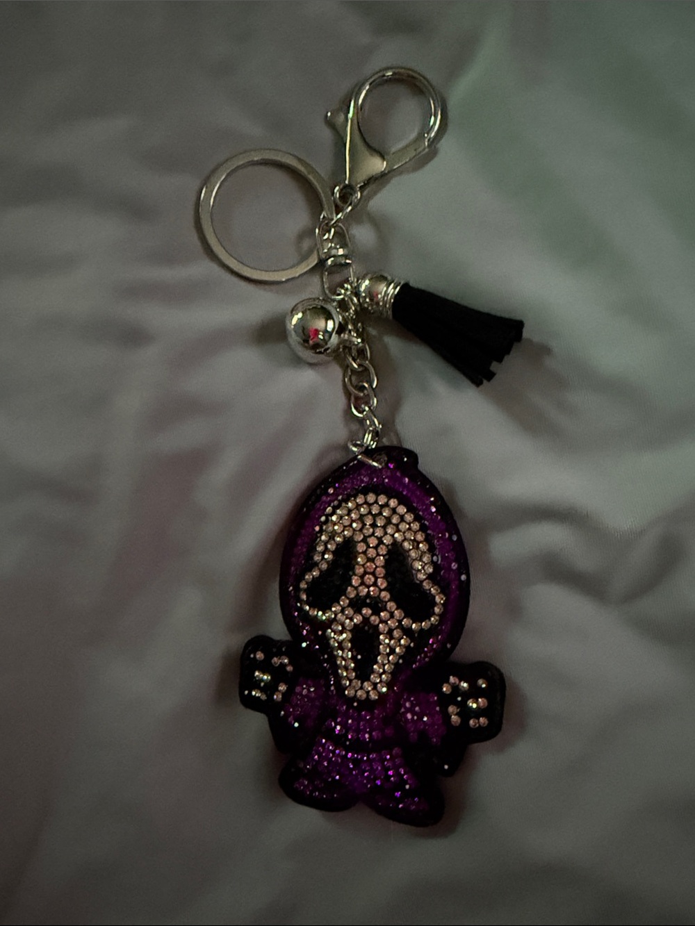 Purple Rhinestone Ghost Keychain Charm with Tassel